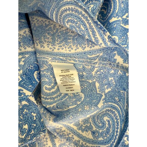 Vintage Talbots women's printed cotton lawn blue paisley shirt,  size M - Picture 4 of 12